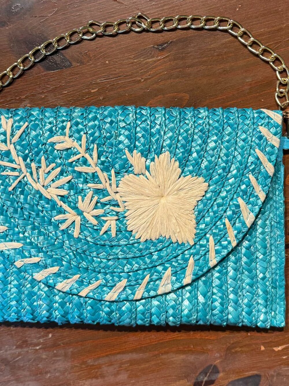 Turquoise Blue Straw Clutch Purse